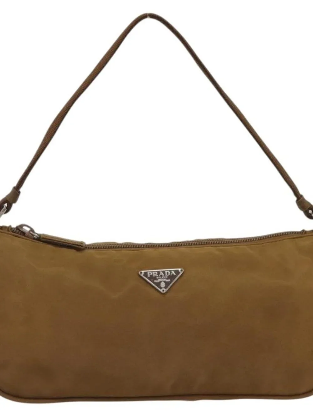 PRADA Accessory Pouch Nylon Brown Silver Auth 189617